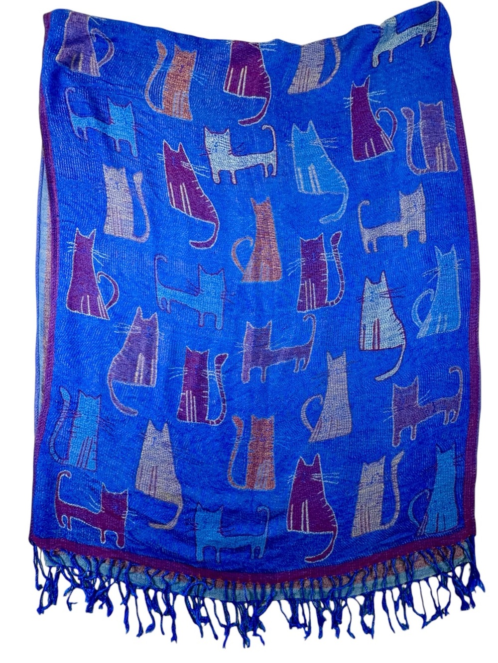 Blue Cat Print Lightweight Scarf Wrap
